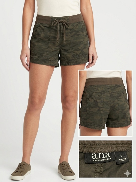 a.n.a Pants - a.n.a Olive Green Camo Drawstring Women's Shorts